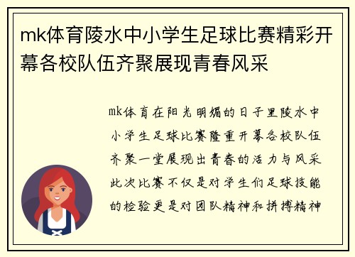 mk体育陵水中小学生足球比赛精彩开幕各校队伍齐聚展现青春风采